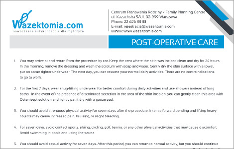 Recommendations after the vasectomy procedure