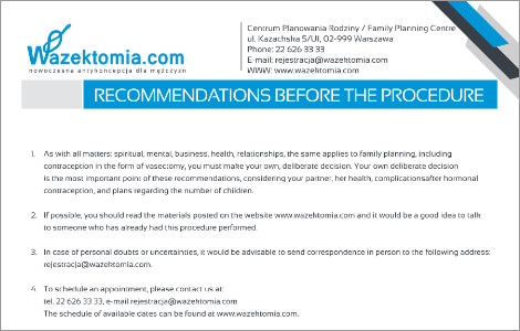 Recommendations before the vasectomy procedure